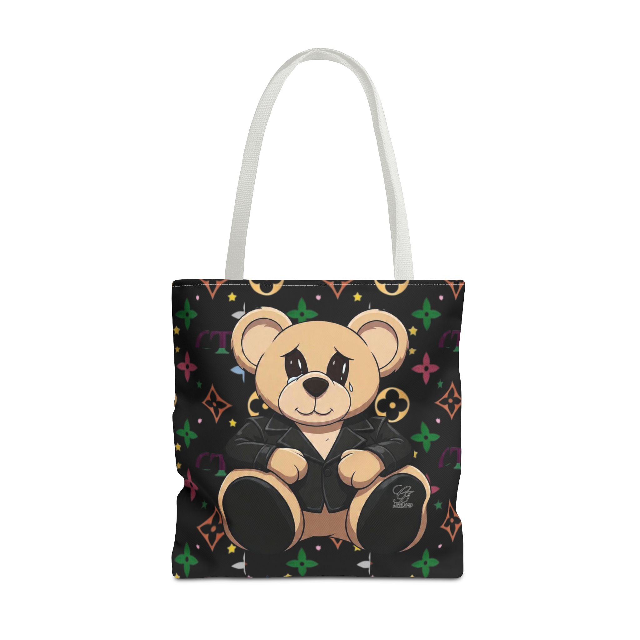 Elite Black Urban Designer Teddy Bear Monogram Tote Bag by GT Artland
