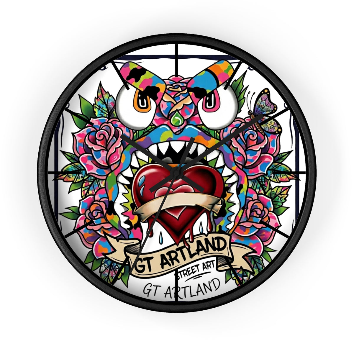 Colorful Tattoo Heart Monster Wall Clock by GT Artland