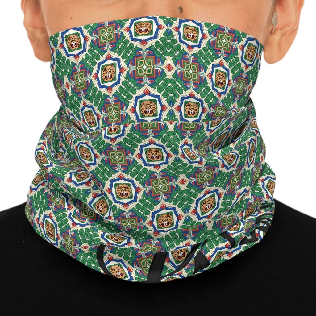 Green Geometric Pattern Neck Gaiter with Monogram "G" by GT Artland