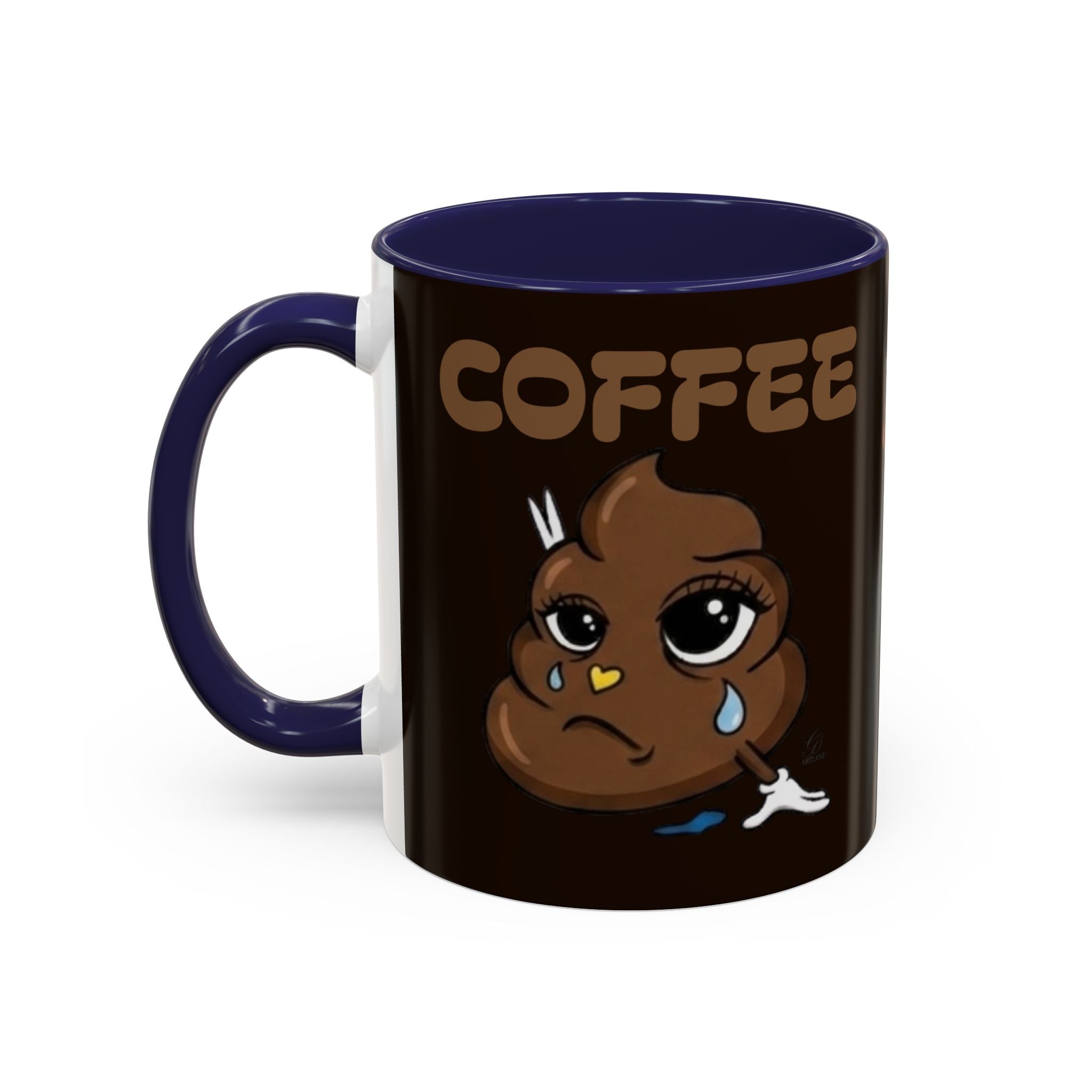 Coffee Mug — Cute Sad Poop Emoji with “COFFEE” Text Accent Mug by GT Artland