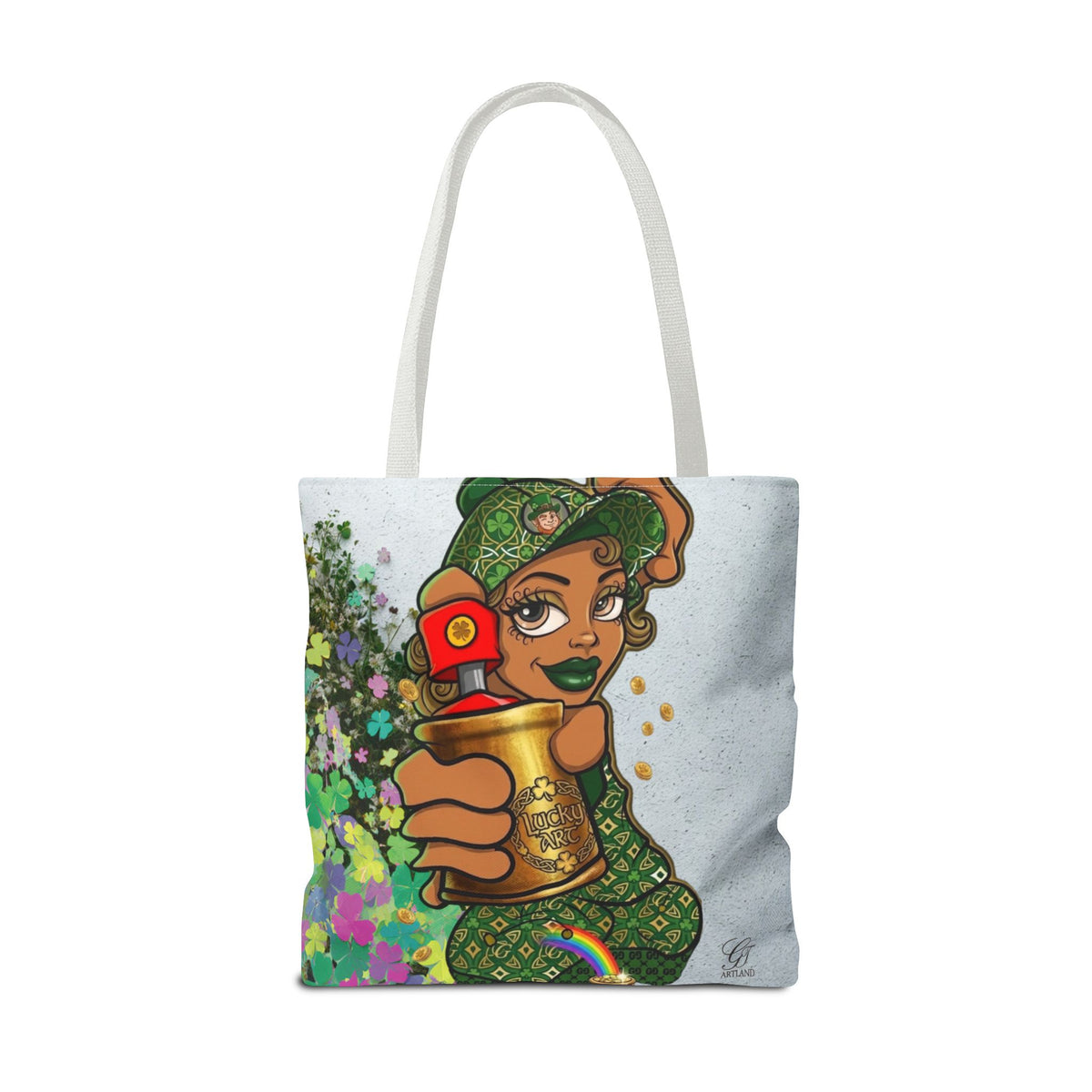 "Lucky Art" Spray Can Ebony Couple (Boy/Girl) St Patrick Theme Designer Tote Bag by GT Artland