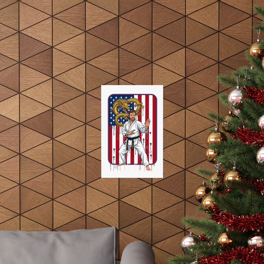 American Flag Karate Chuck Norris Master Poster | Dragon Martial Arts Matte Vertical Print by GT Artland