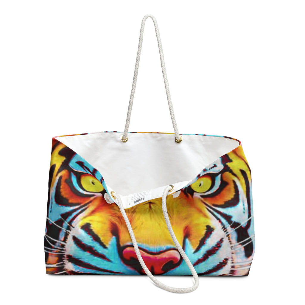 Exotic Neon King Tiger Designer Weekender Bag | Vibrant Animal Tote by GT Artland