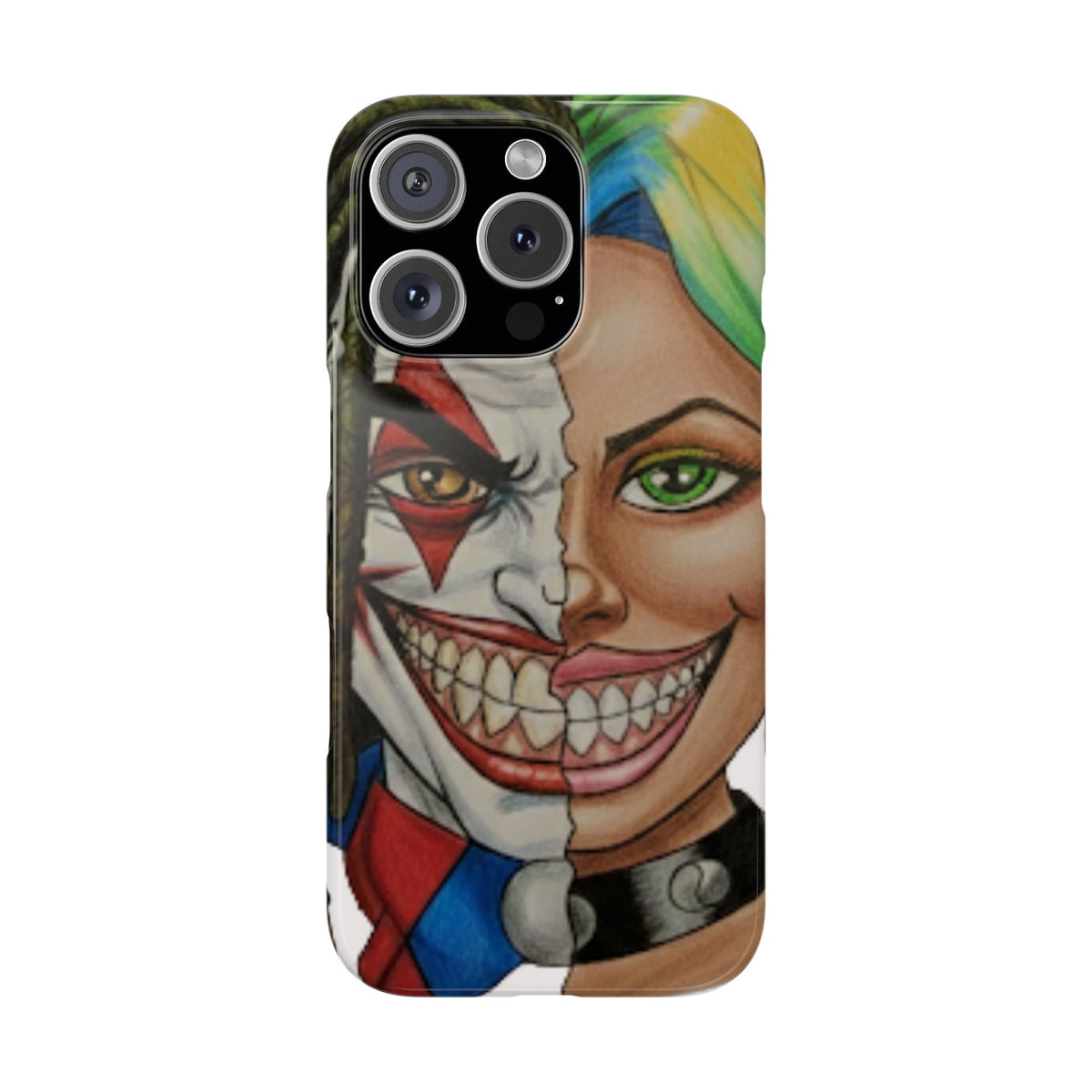 Crazy Couple Clown and Girl Half and Half 2 Faced Illustration Slim Phone Case | by GT Artland
