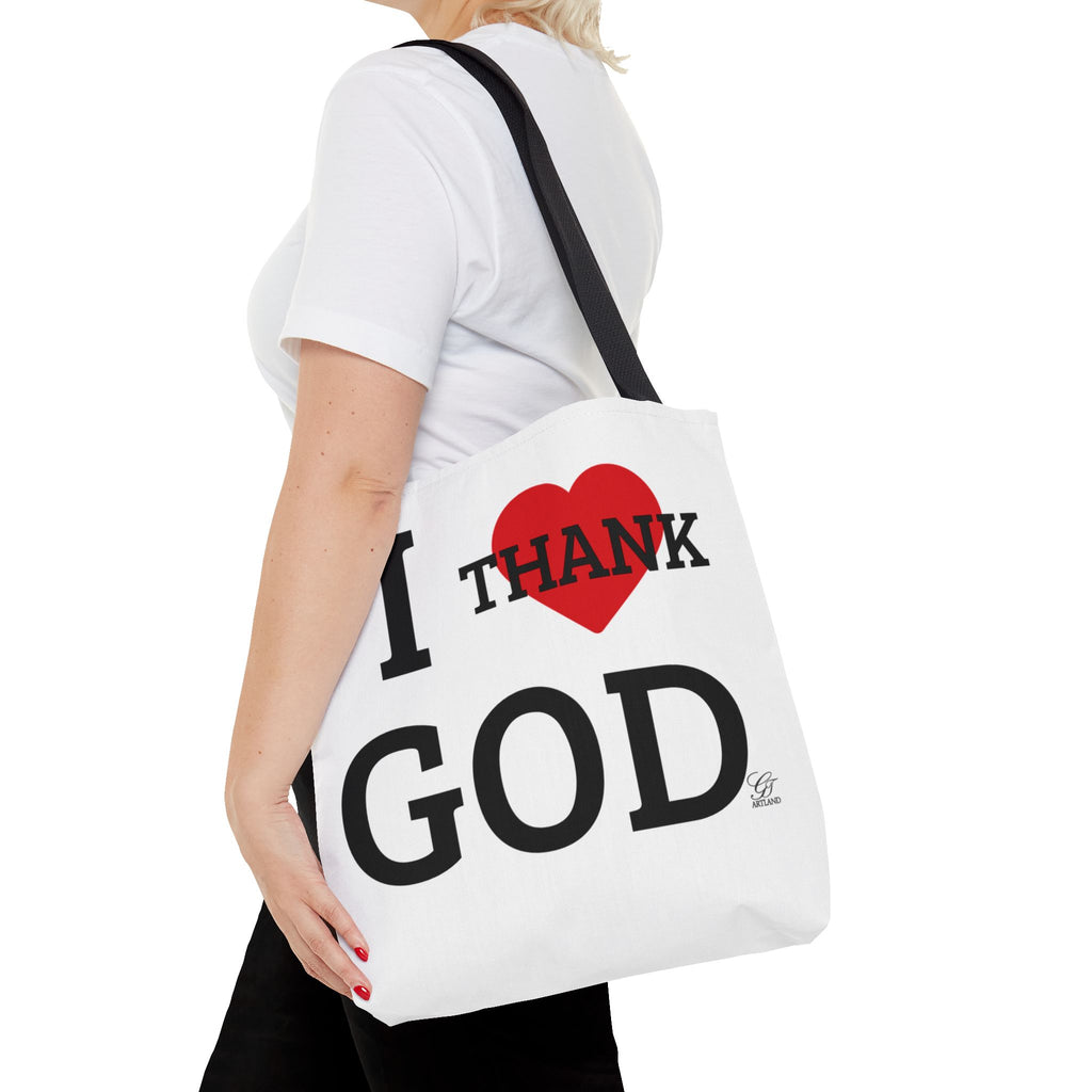 I Thank God Heart Designer Fashion Tote Bag by GT Artland