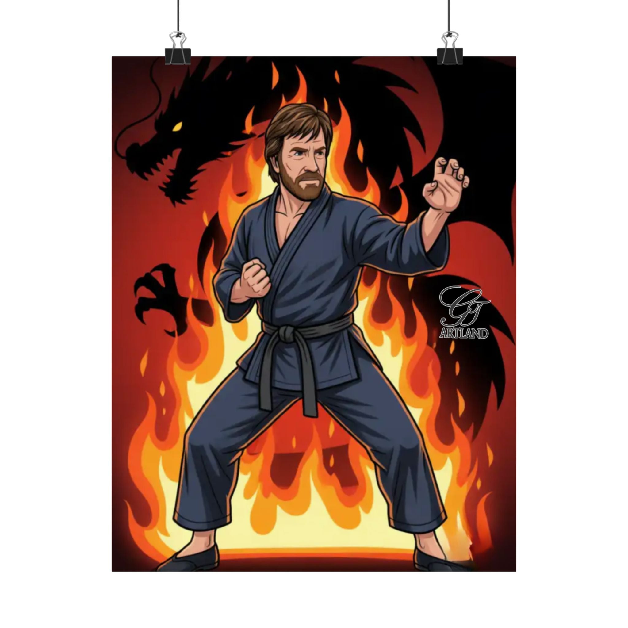 Martial Arts Master Poster | Matte Vertical Poster, Karate Dragon Flames