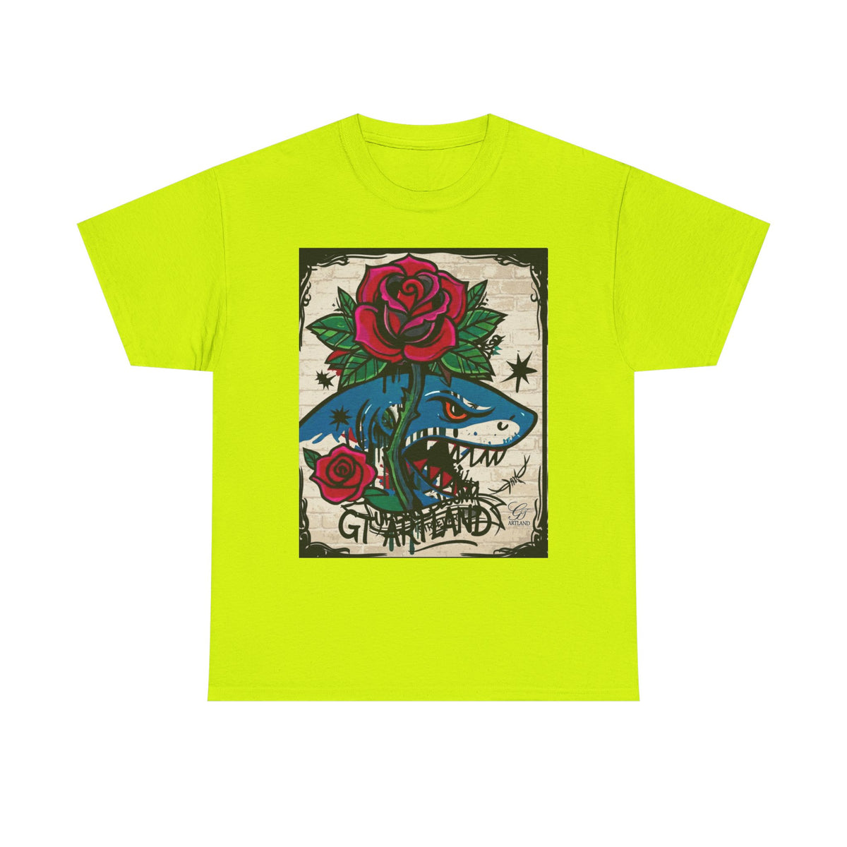 Shark with Red Rose T-Shirt | Nautical Tattoo Style Graphic Tee by GT Artland