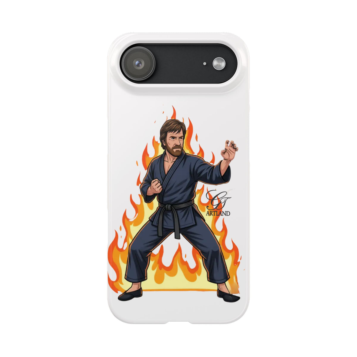 Karate Master Chuck Norris Illustration Slim Phone Case | Martial Arts Flames by GT Artland