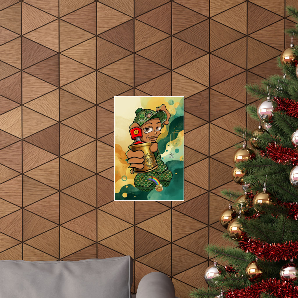 Spray Can Kid Graffiti Illustration with Gold Spray Can Poster | Matte Vertical Poster