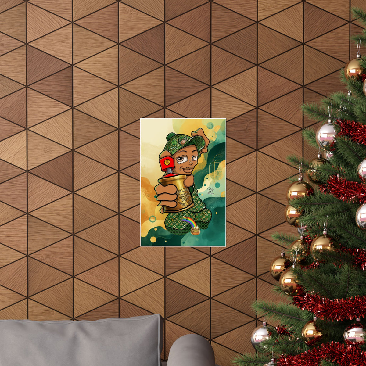 Spray Can Kid Graffiti Illustration with Gold Spray Can Poster | Matte Vertical Poster