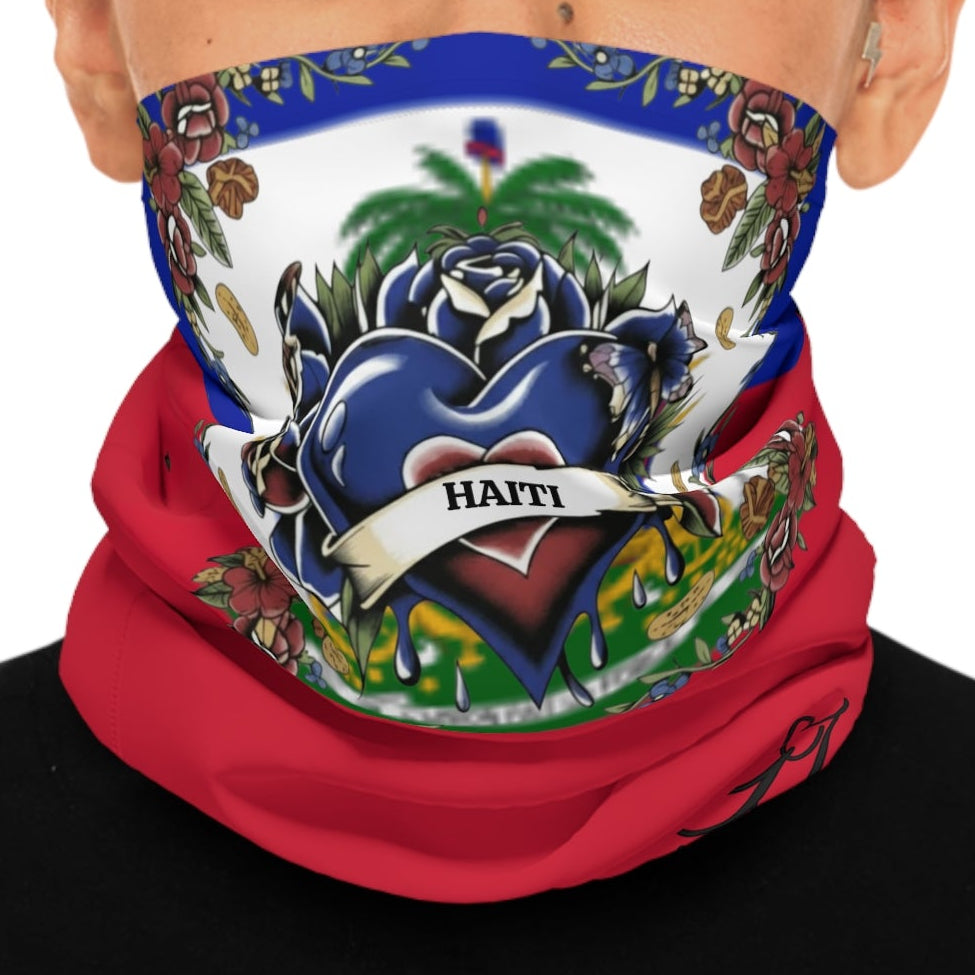 Haiti Flag Haitian Neck Designer Gaiter — Red & Blue Midweight Face Covering by GT Artland