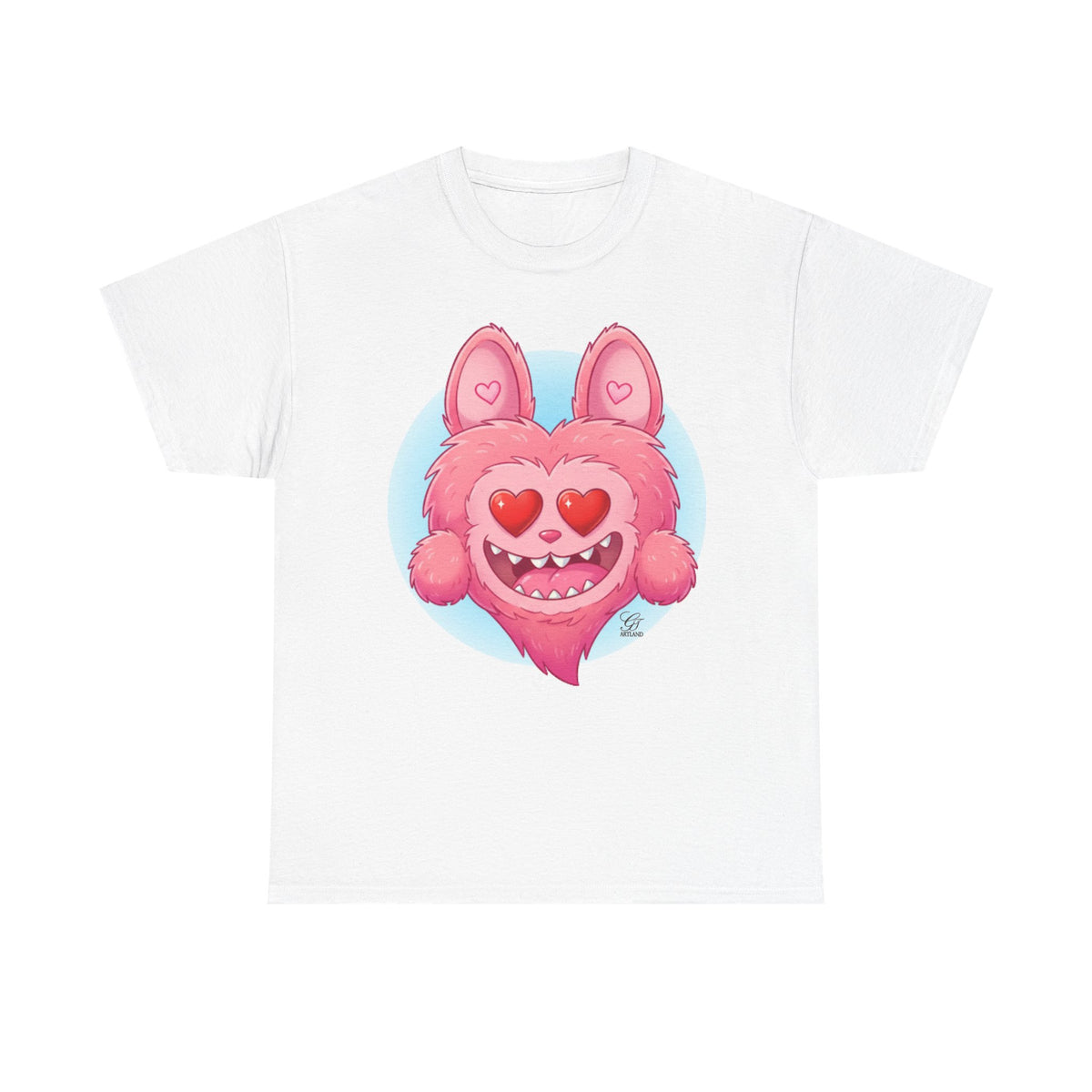 Pink Heart-Eyed Monster T-Shirt | Cute Fuzzy Creature by GT Artland