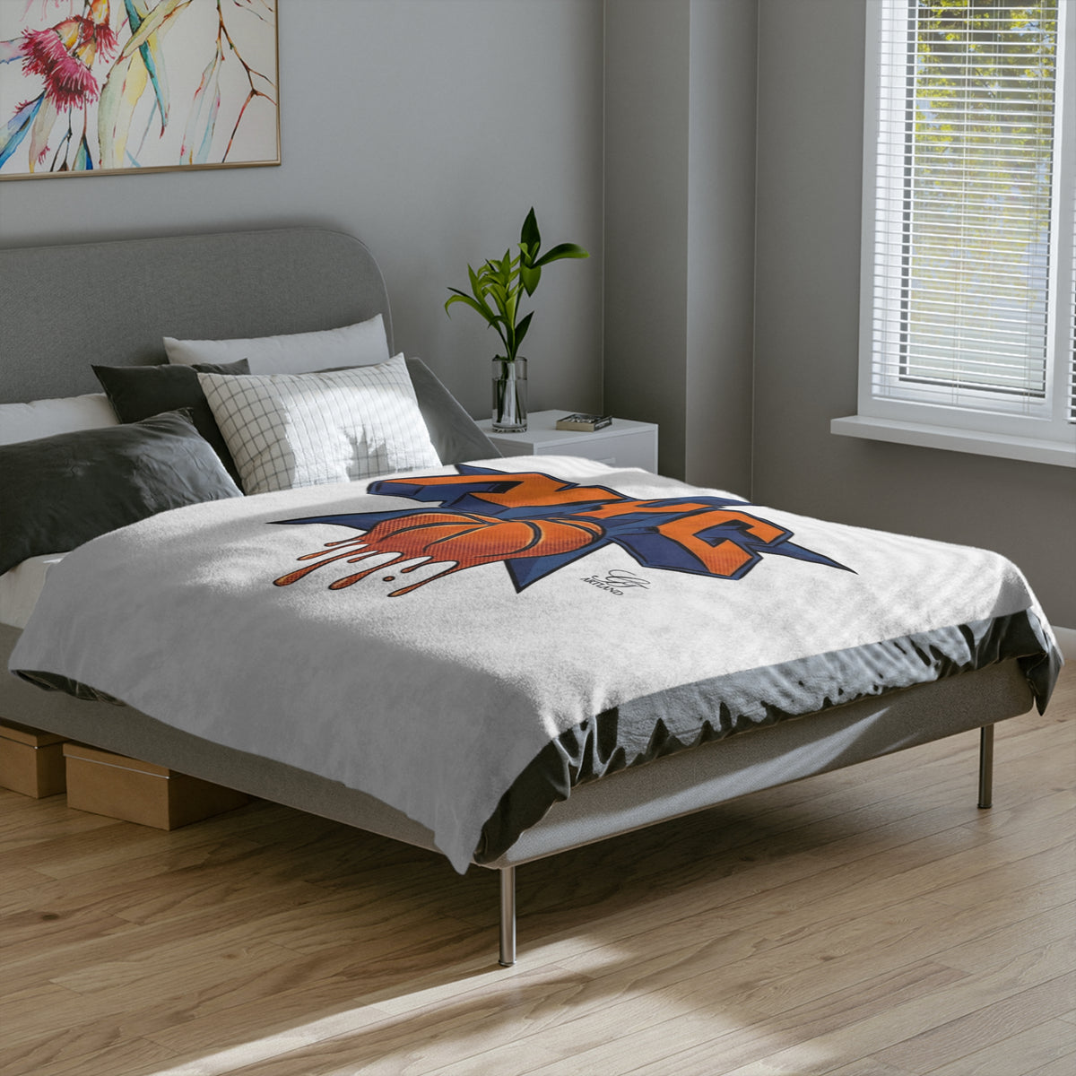 NYC Dripping Basketball Velveteen Microfiber Blanket | Sports City Logo Throw by GT Artland