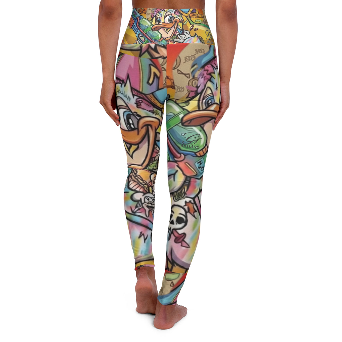 Graffiti Cartoon Designer Quack Duck High Waisted Yoga Leggings by GT Artland