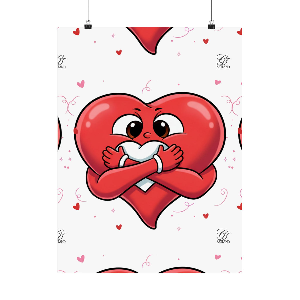 Valentine Hug Heart Matte Poster — Cute Cartoon Heart Embrace Wall Art by GT Artland