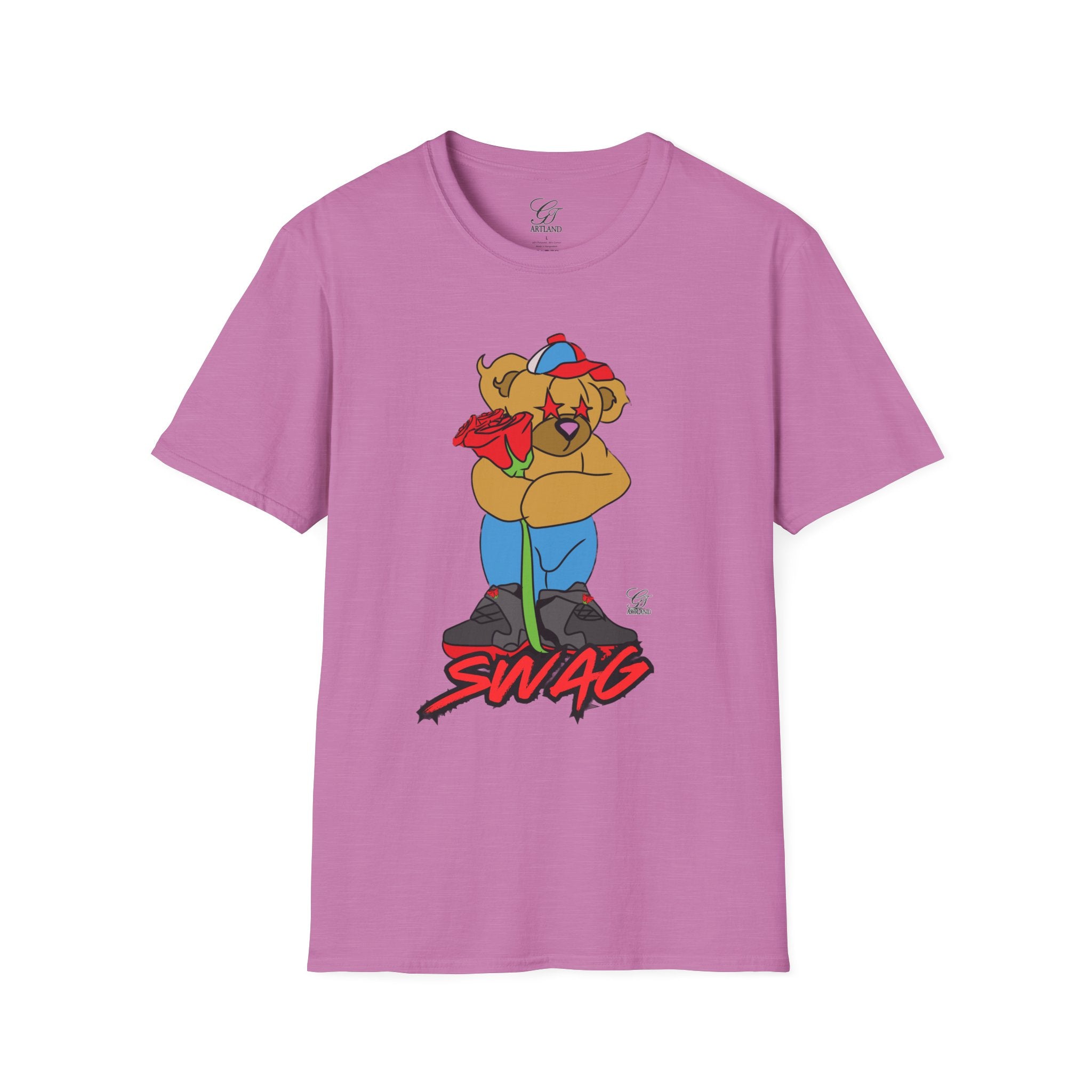Cartoon Bear with Swag Graphic T-Shirt - Tee