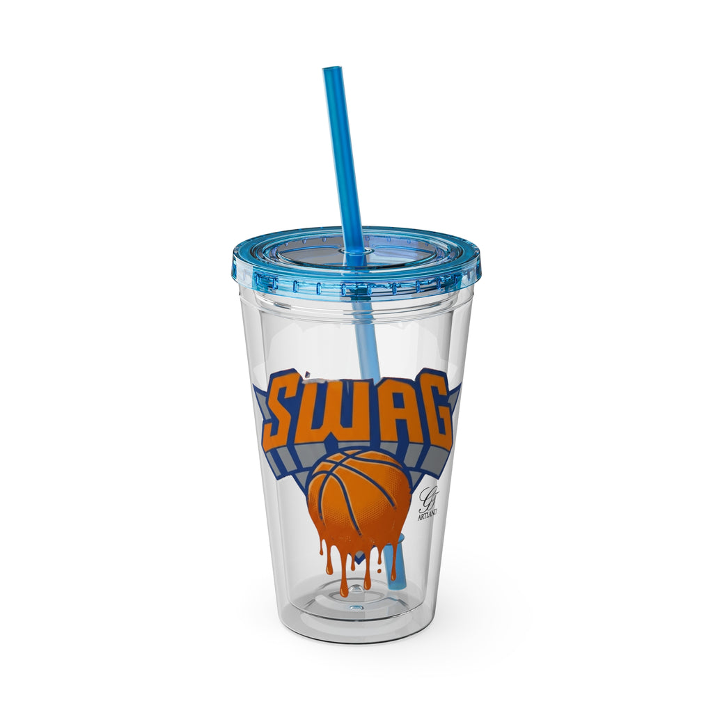 Dripping Basketball SWAG Tumbler | 16oz Clear Cup with Straw by GT Artland