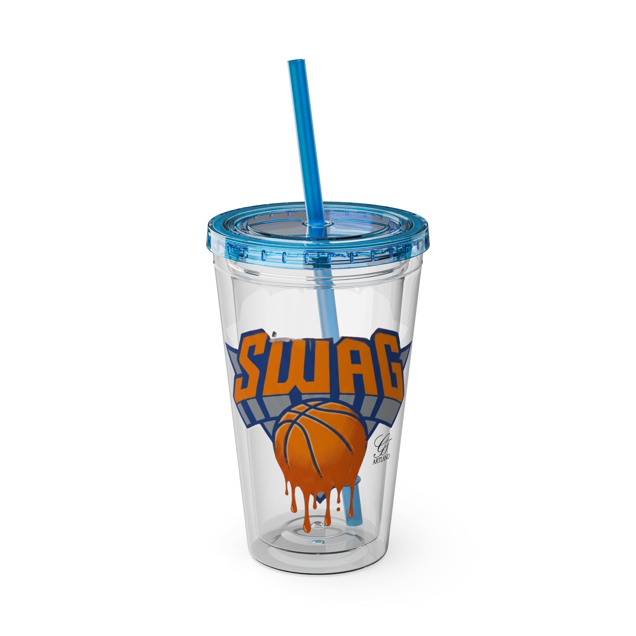 Dripping Basketball SWAG Tumbler | 16oz Clear Cup with Straw by GT Artland