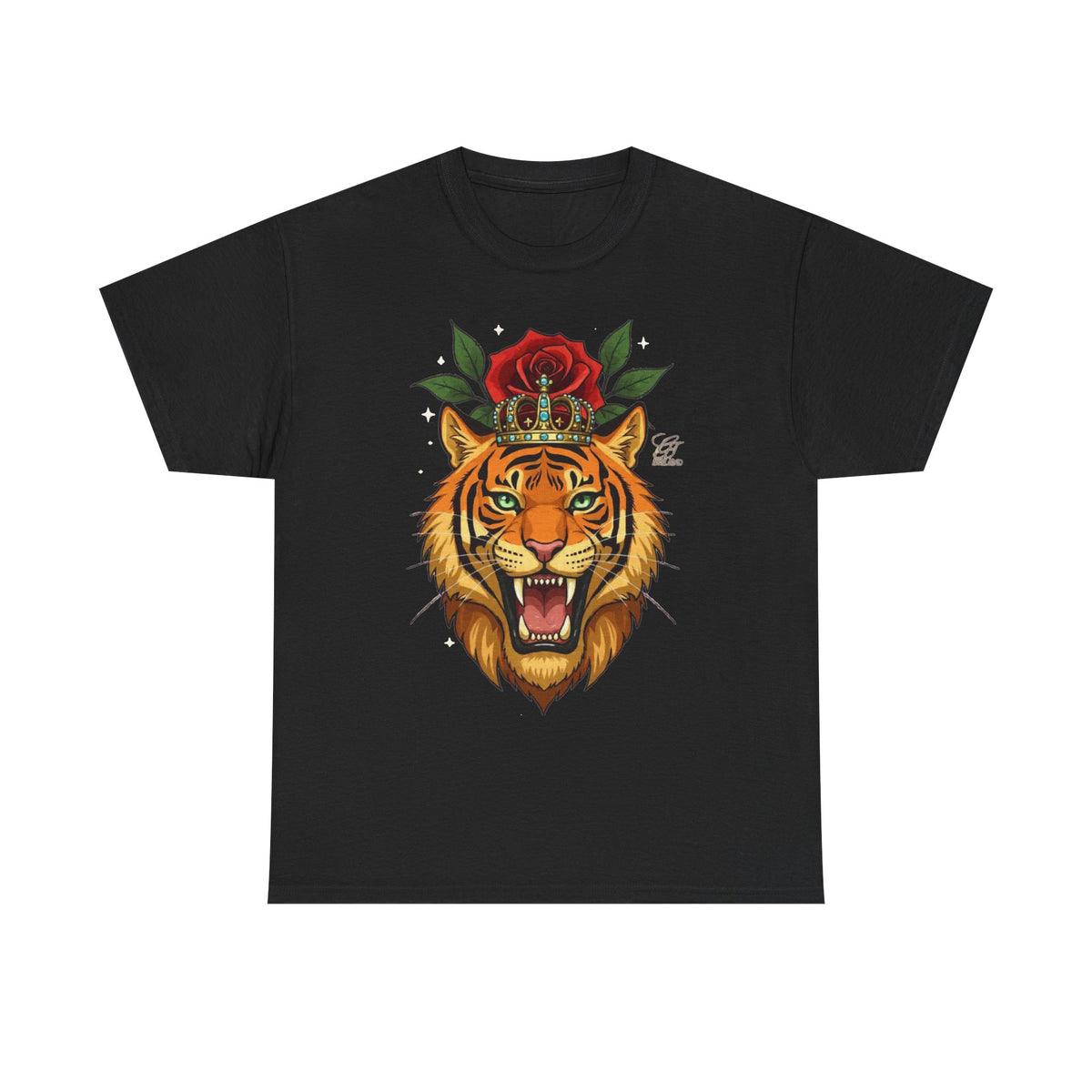 Roaring Tiger with Rose Tee | Floral Tiger T-Shirt by GT Artland