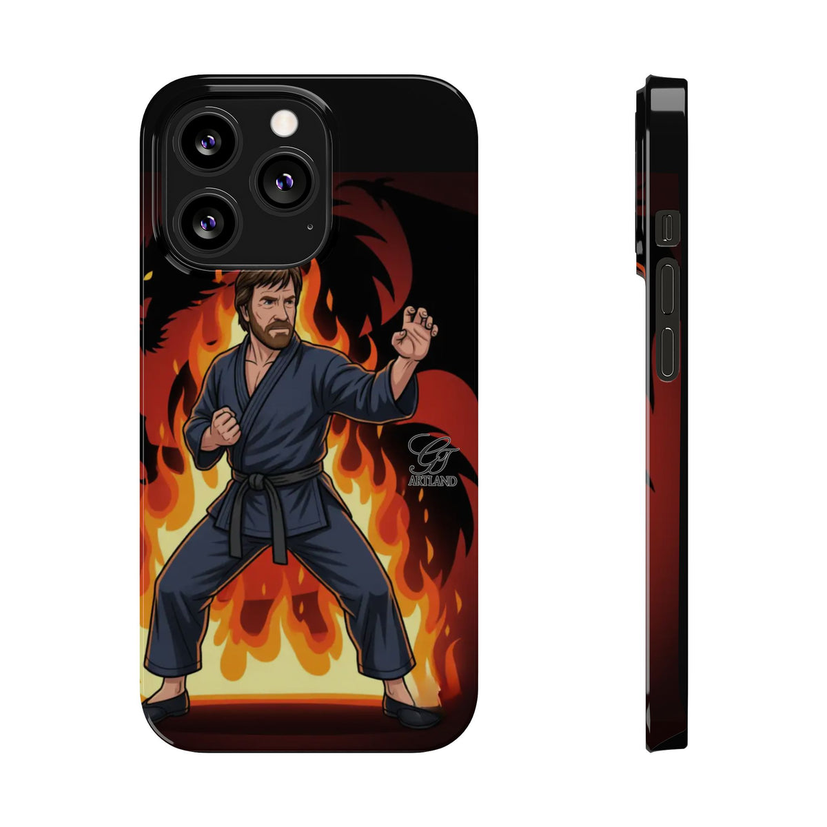 Martial Artist Illustration Slim Phone Case | Karate Fighter Flames by GT Artland