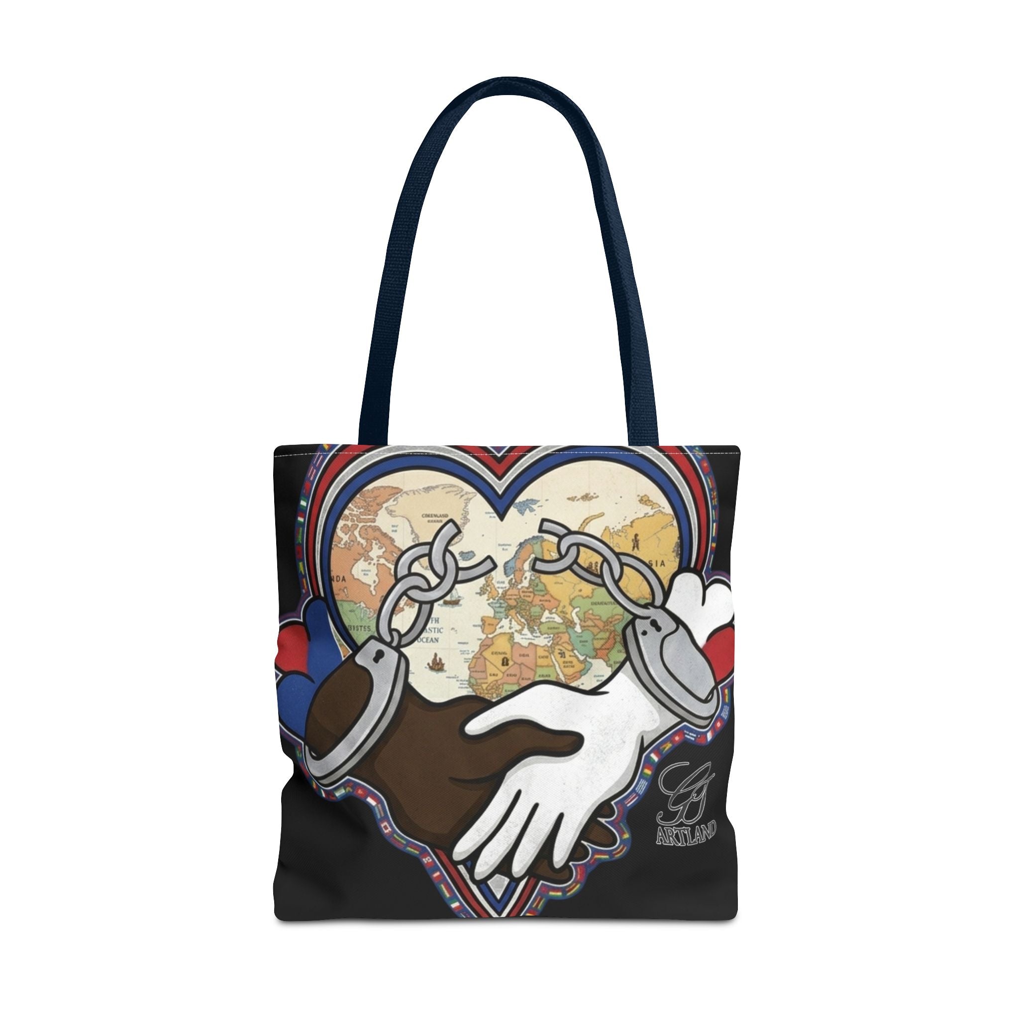 Interracial Unity Heart Handcuffs Tote Bag | All-Over Print by GT Artland