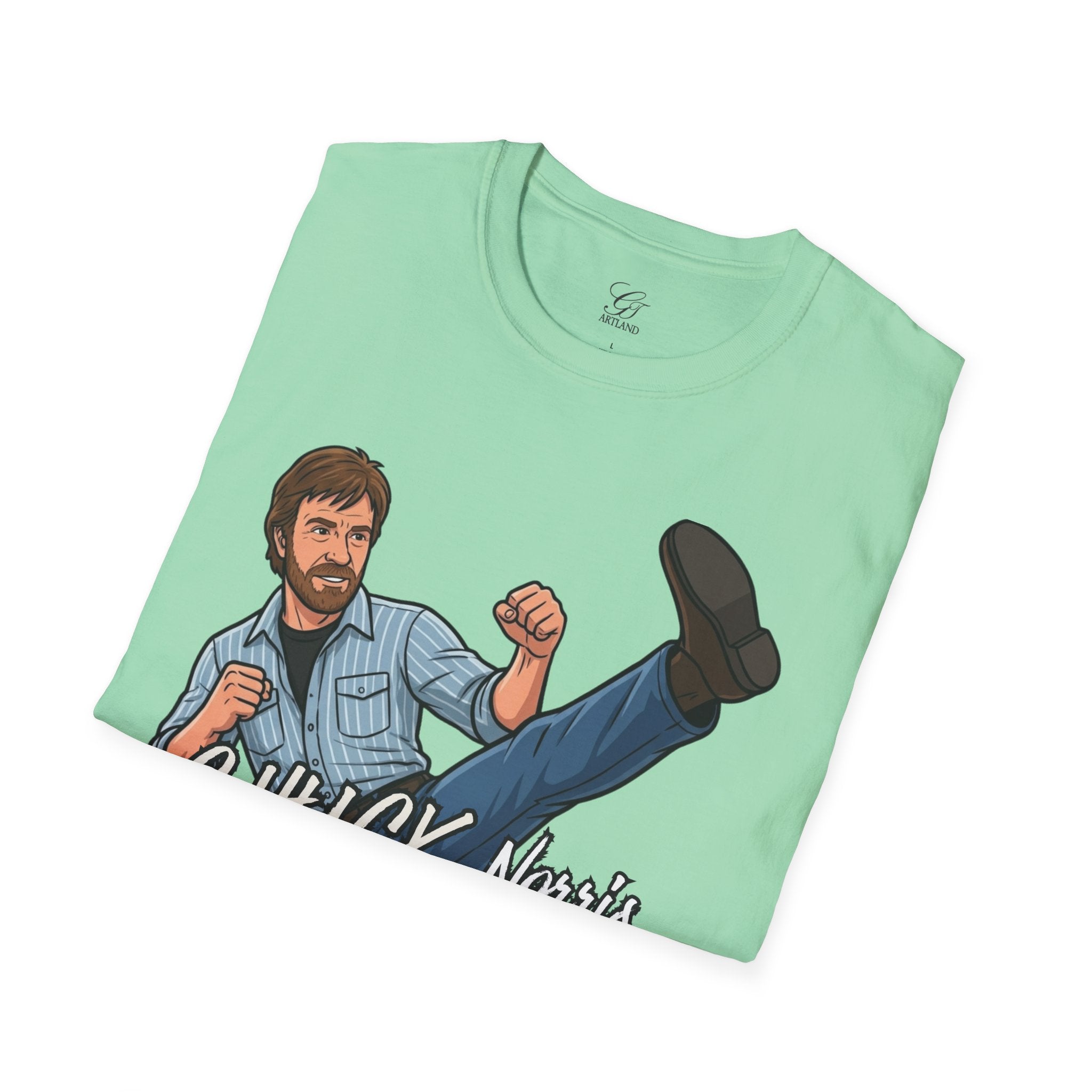 Chuck Norris Kick Illustration T-Shirt | I'll Kick Your Butt text by GT Artland