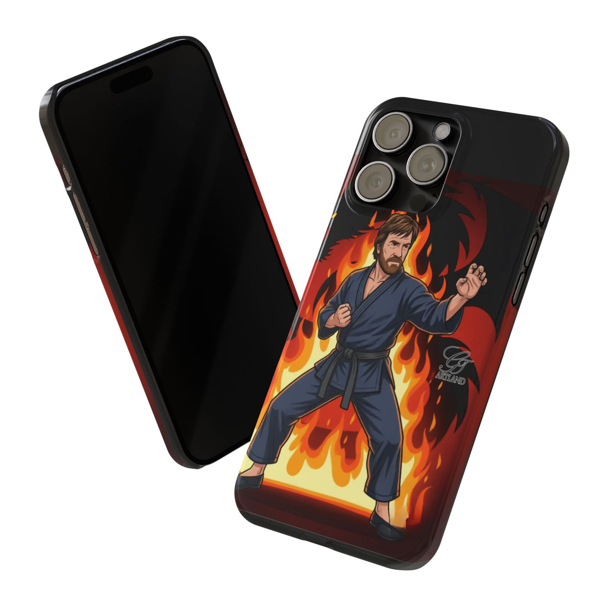 Martial Artist Illustration Slim Phone Case | Karate Fighter Flames by GT Artland