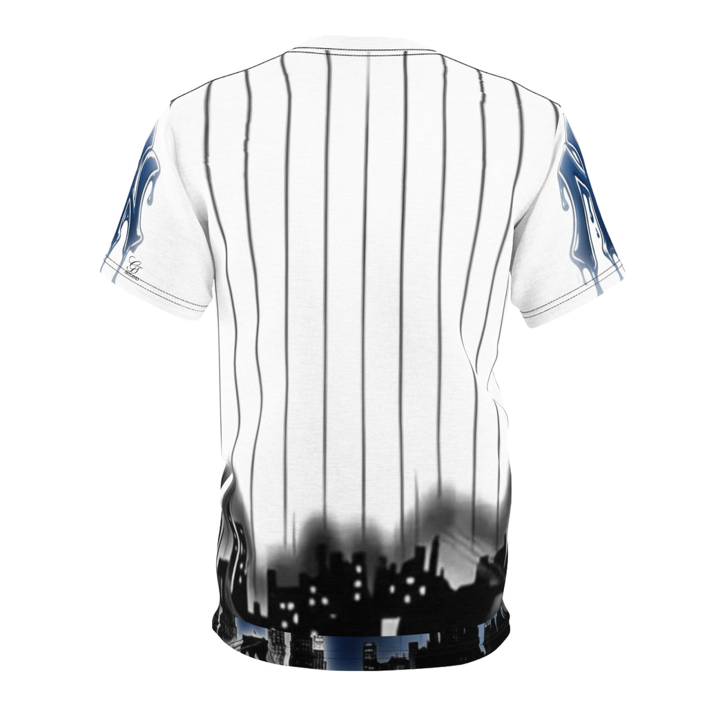 yank drip NYC style graffiti designer airbrush Lettering Tee | Baseball Pinstripe Shirt by GT Artland