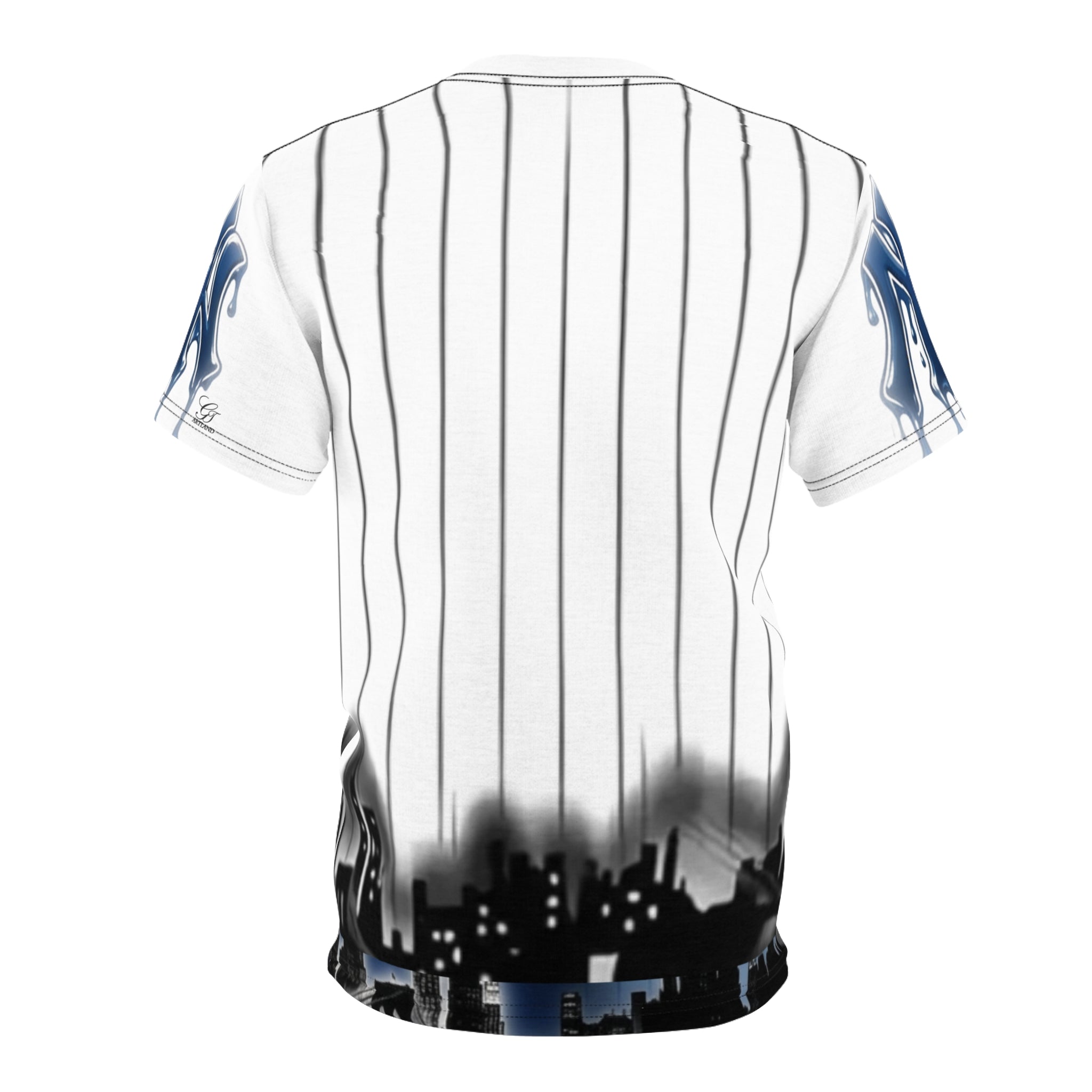 yank drip NYC style graffiti designer airbrush Lettering Tee | Baseball Pinstripe Shirt by GT Artland