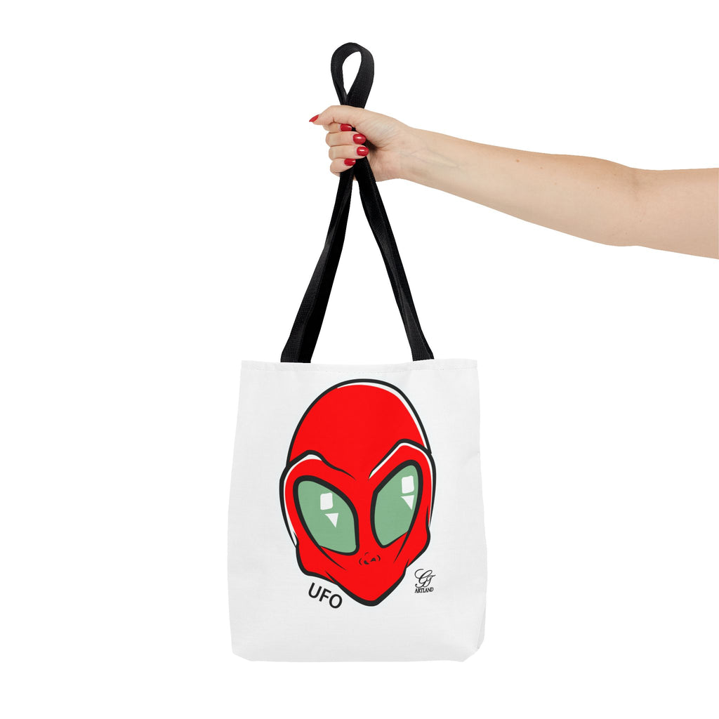 Alien UFO Tote Bag — Red Alien Head Graphic Beach & Market Tote by GT Artland