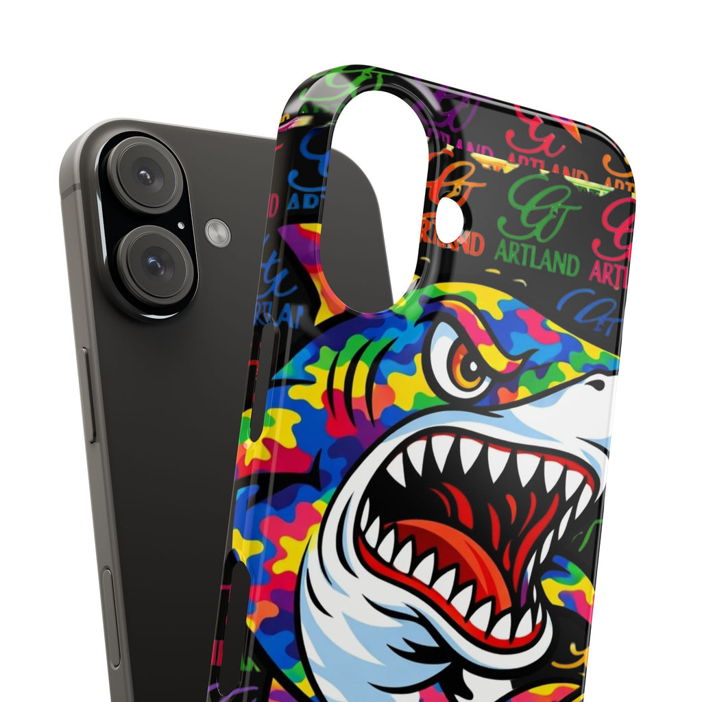 Colorful Shark GT Illustration Slim Phone Case | Neon Graffiti Pattern by GT Artland