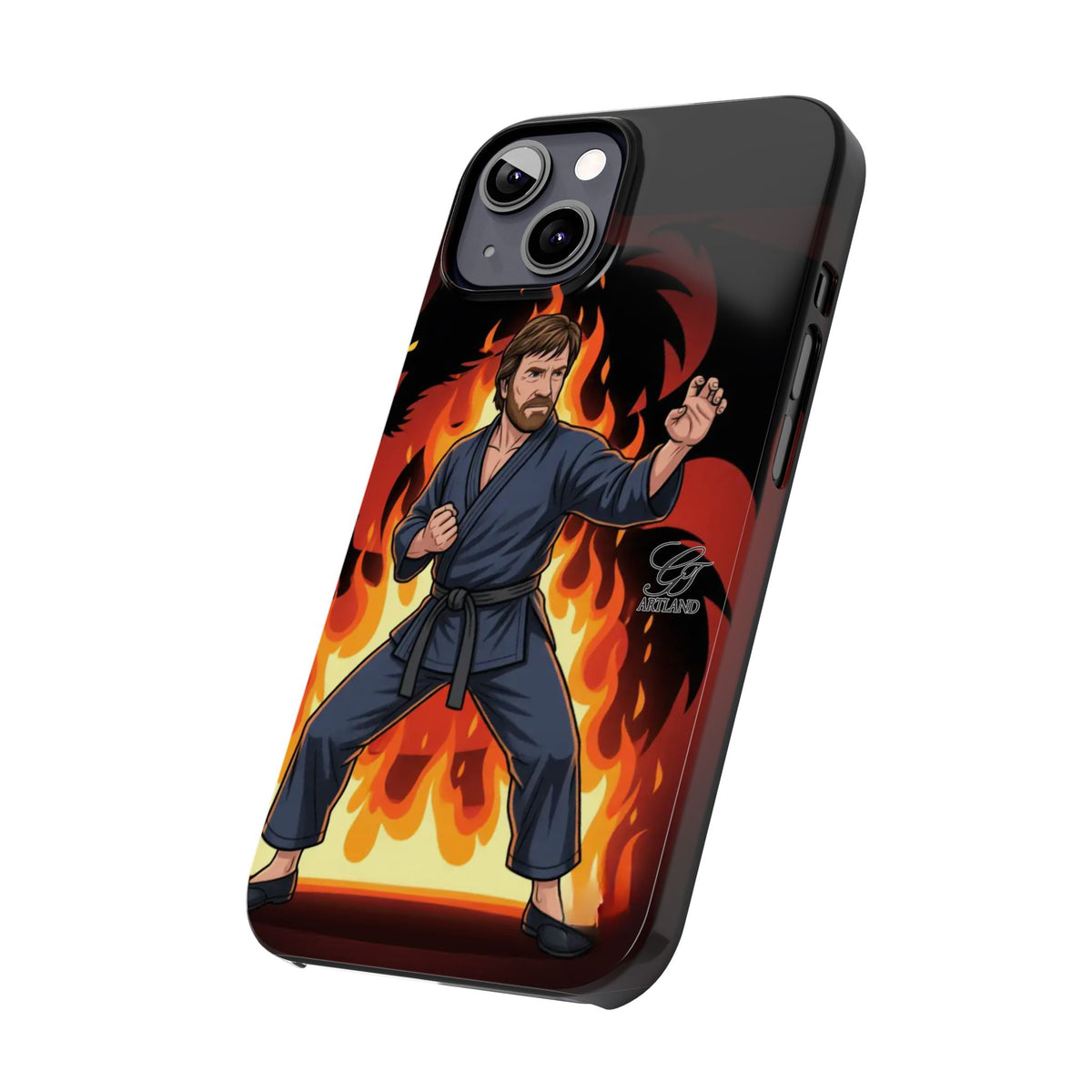 Martial Artist Illustration Slim Phone Case | Karate Fighter Flames by GT Artland