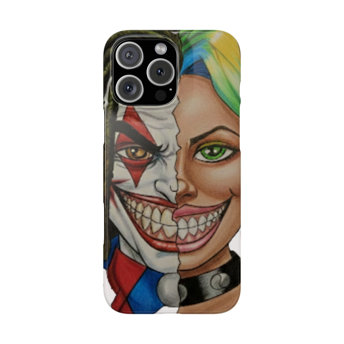 Crazy Couple Clown and Girl Half and Half 2 Faced Illustration Slim Phone Case | by GT Artland