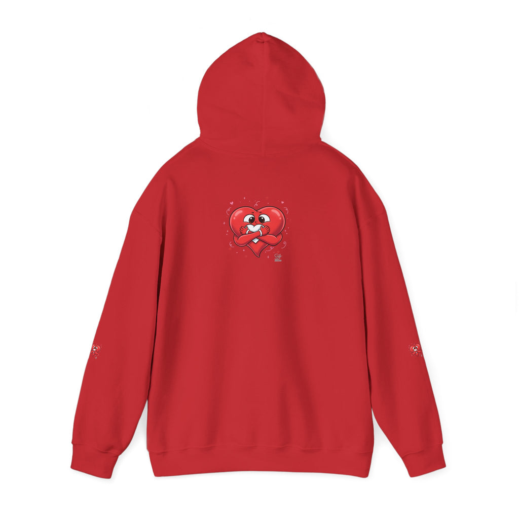 Graphic Heart Unisex Heavy Blend Hooded Sweatshirt | Red Heart Cartoon Sweatshirt