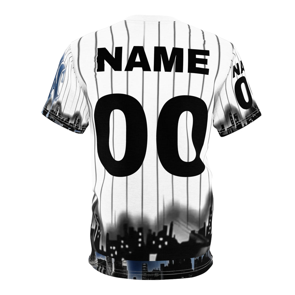 yank Dripping NY Graffiti styled designer Logo Tee | Pinstripe City Skyline by GT Artland