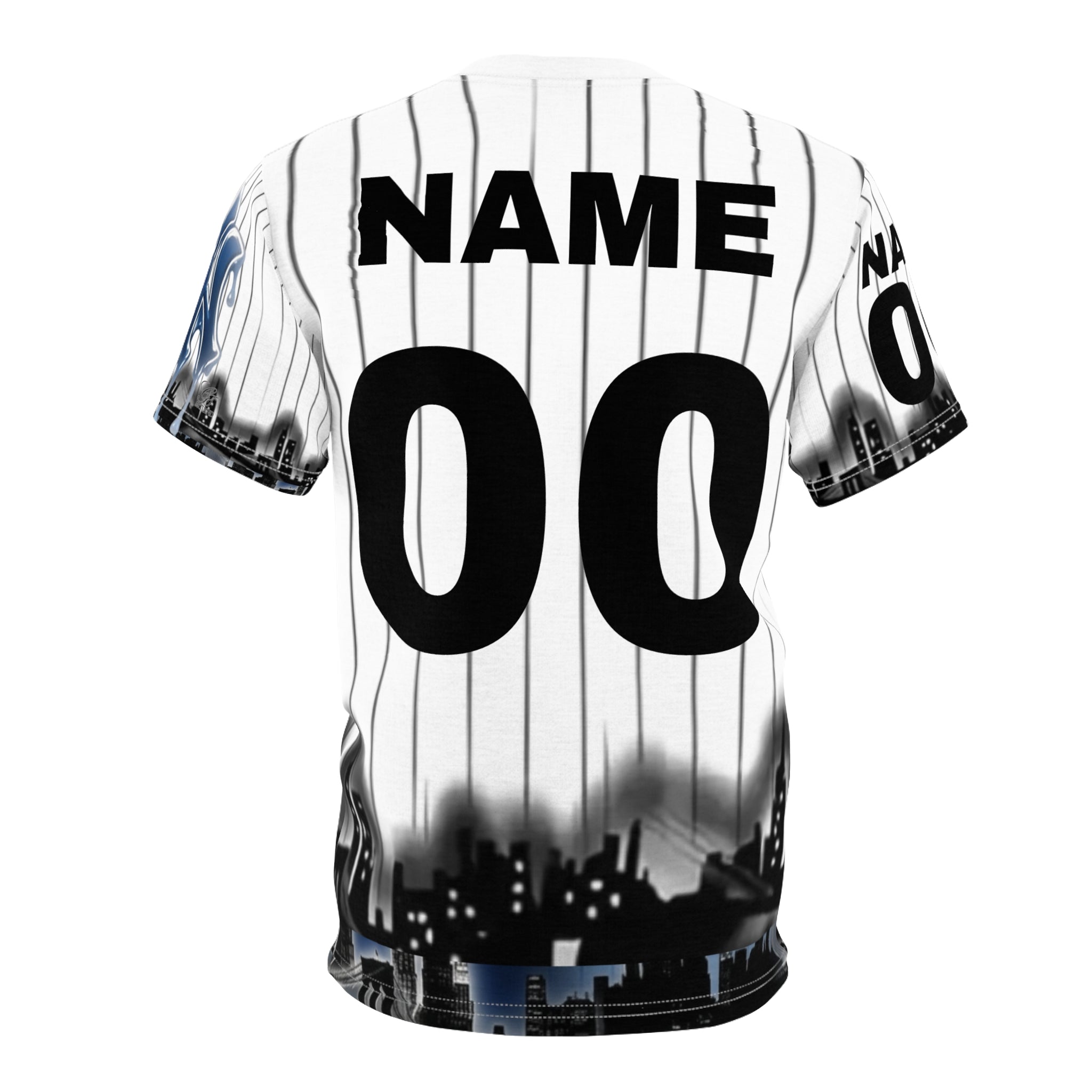 yank Dripping NY Graffiti styled designer Logo Tee | Pinstripe City Skyline by GT Artland