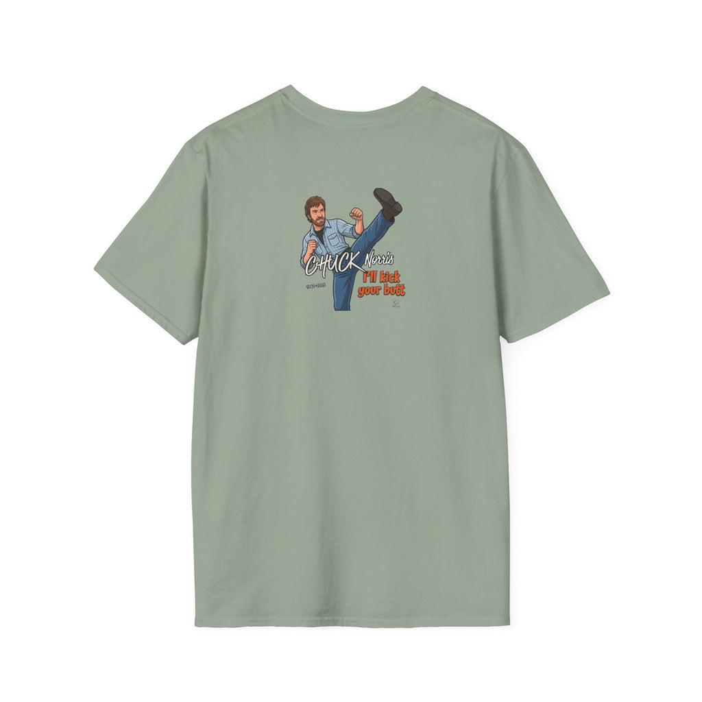 Chuck Norris Kick Illustration T-Shirt | I'll Kick Your Butt text by GT Artland