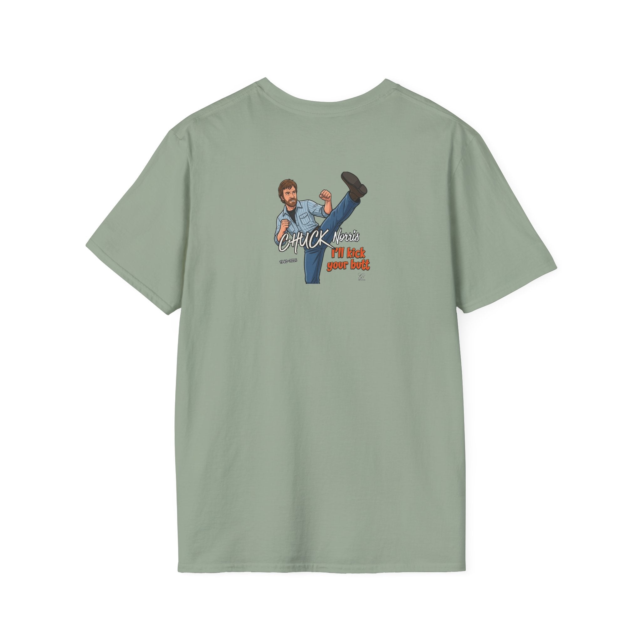 Chuck Norris Kick Illustration T-Shirt | I'll Kick Your Butt text by GT Artland