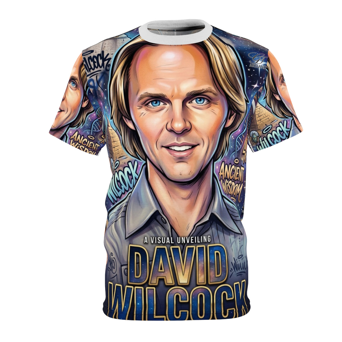 David Wilcock Airbrush Designer Elite Portrait Character Tee | All-Over Print Celebrity Illustration by GT Artland