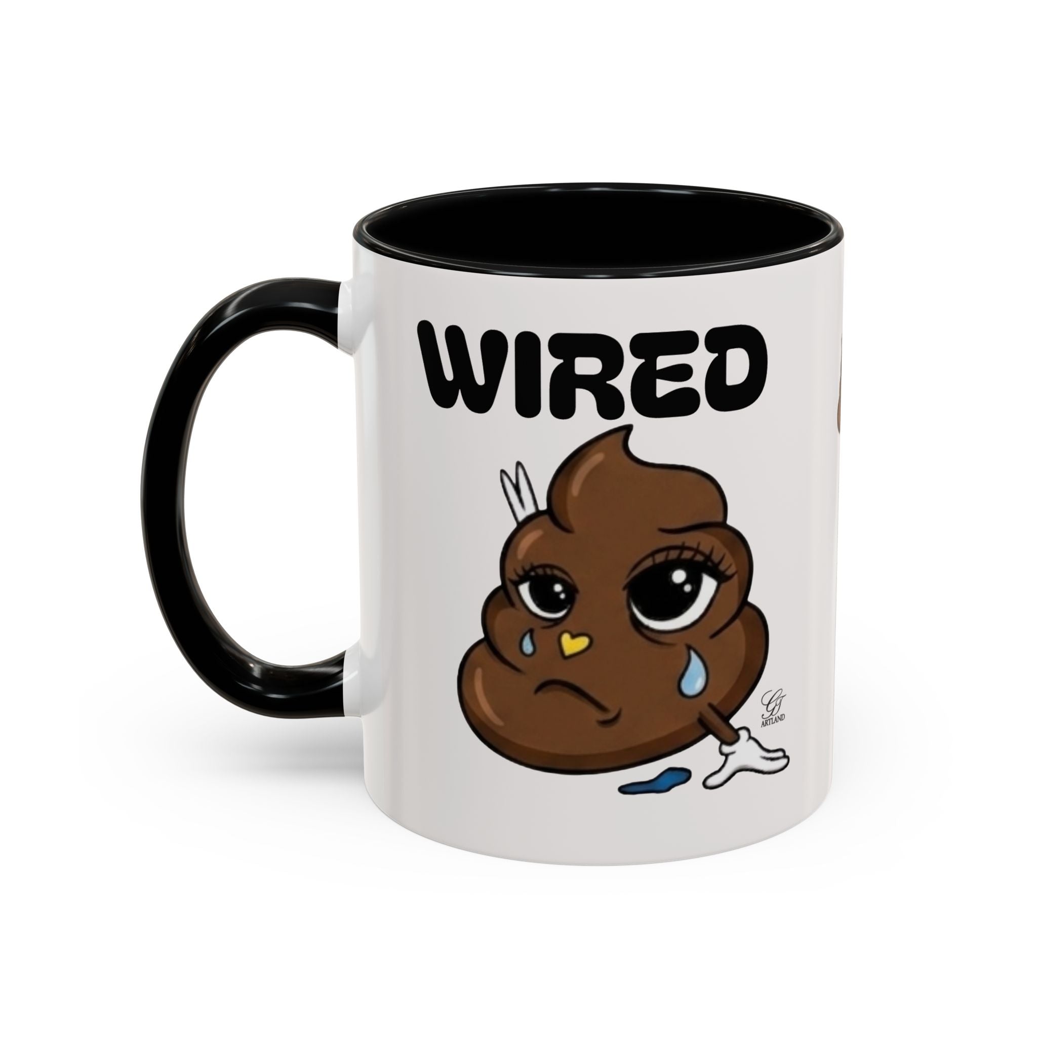 Wired Coffee Mug — Funny Poop Emoji Design Accent Mug (11/15 oz) by GT Artland