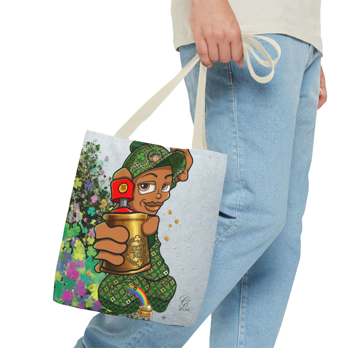 "Lucky Art" Spray Can Ebony Couple (Boy/Girl) St Patrick Theme Designer Tote Bag by GT Artland