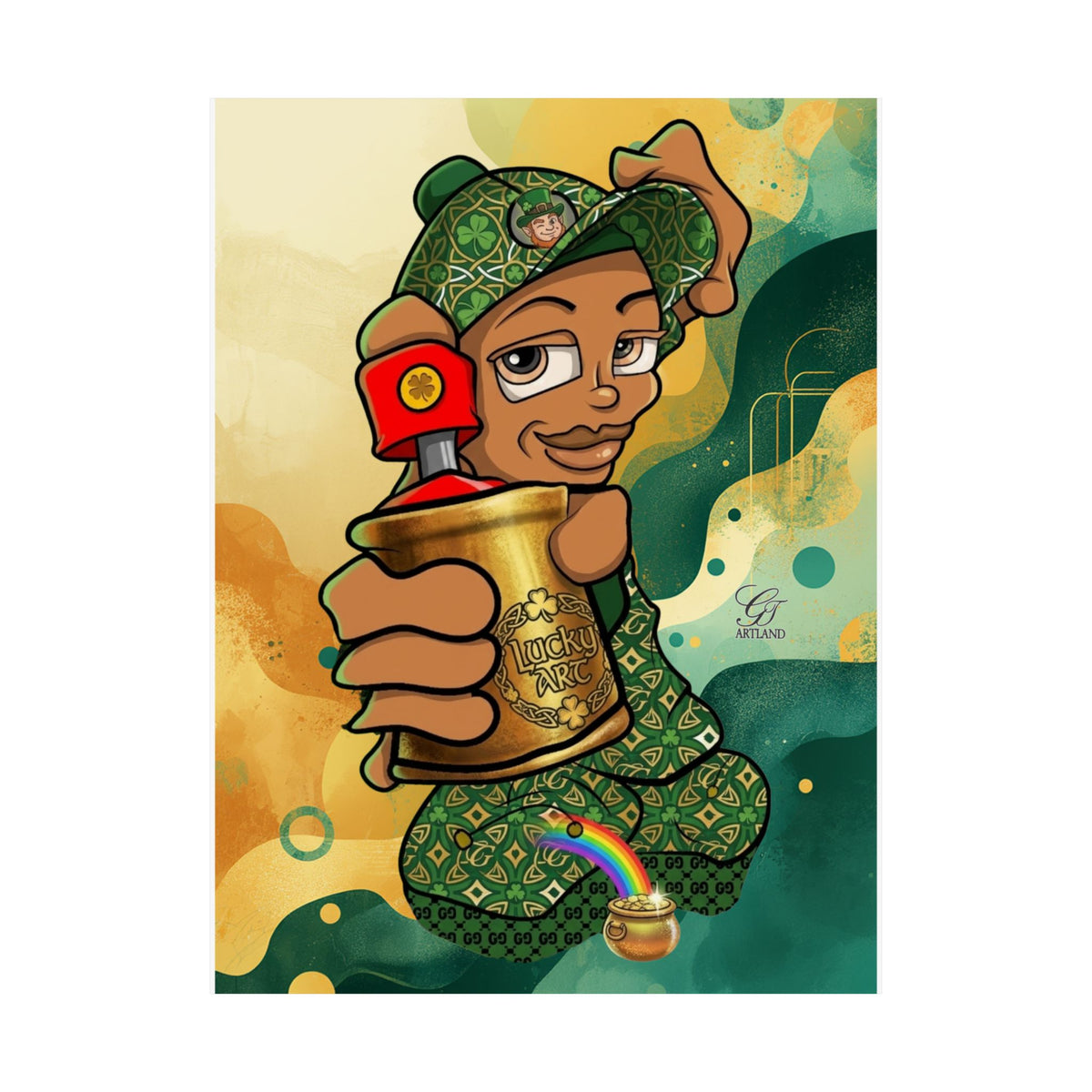Spray Can Kid Graffiti Illustration with Gold Spray Can Poster | Matte Vertical Poster
