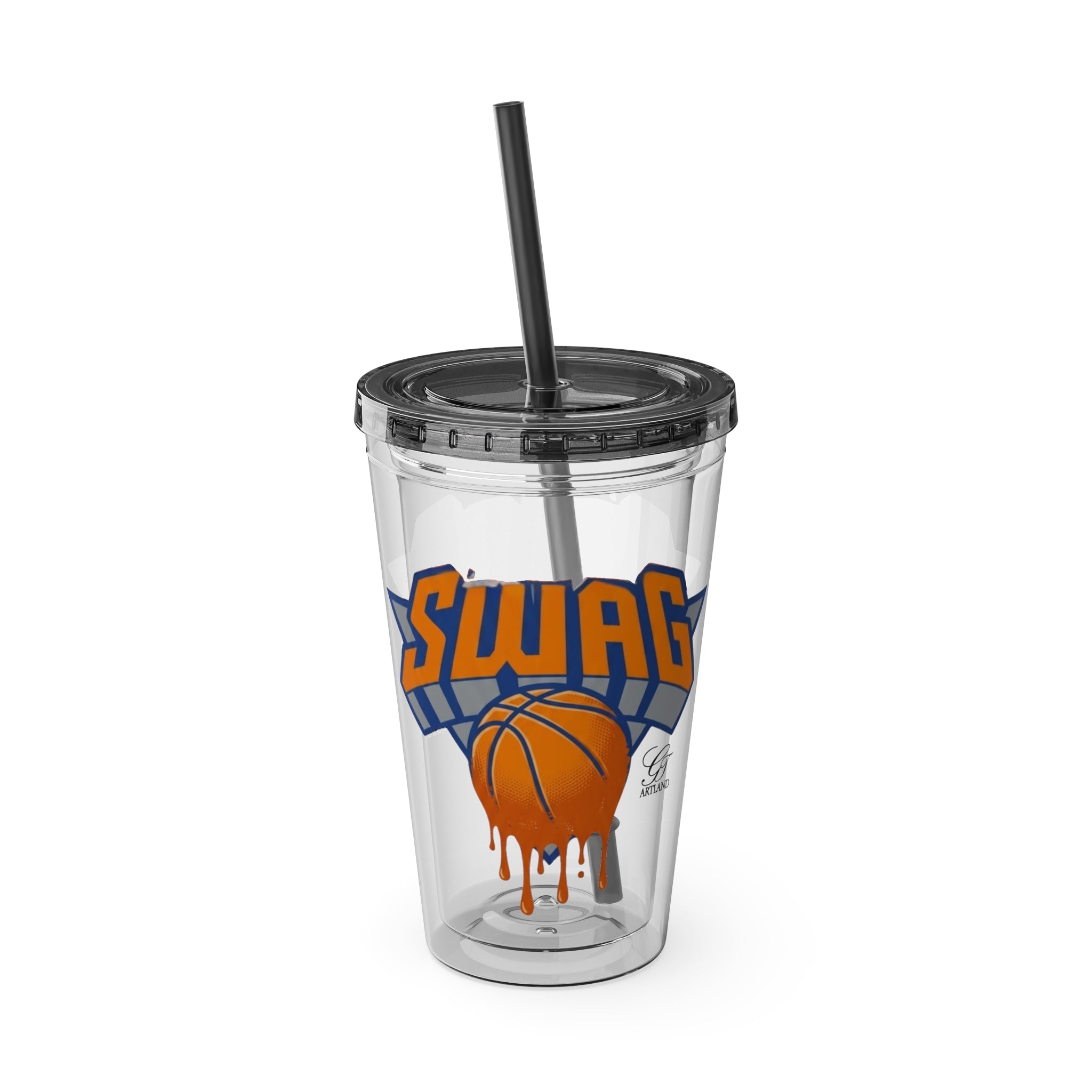 Dripping Basketball SWAG Tumbler | 16oz Clear Cup with Straw by GT Artland