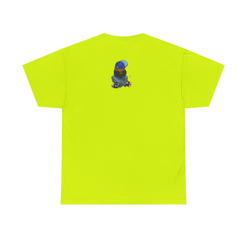 Ebony Sad Kid Illustration T-Shirt | Sitting Boy Graphic Tee b