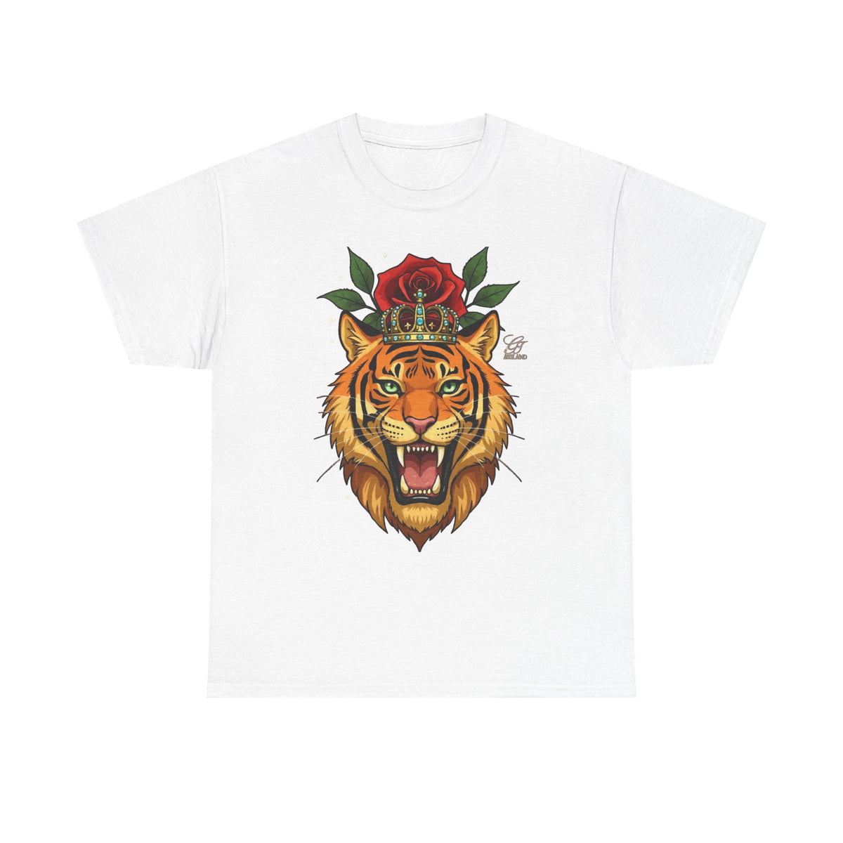 Roaring Tiger with Rose Tee | Floral Tiger T-Shirt by GT Artland