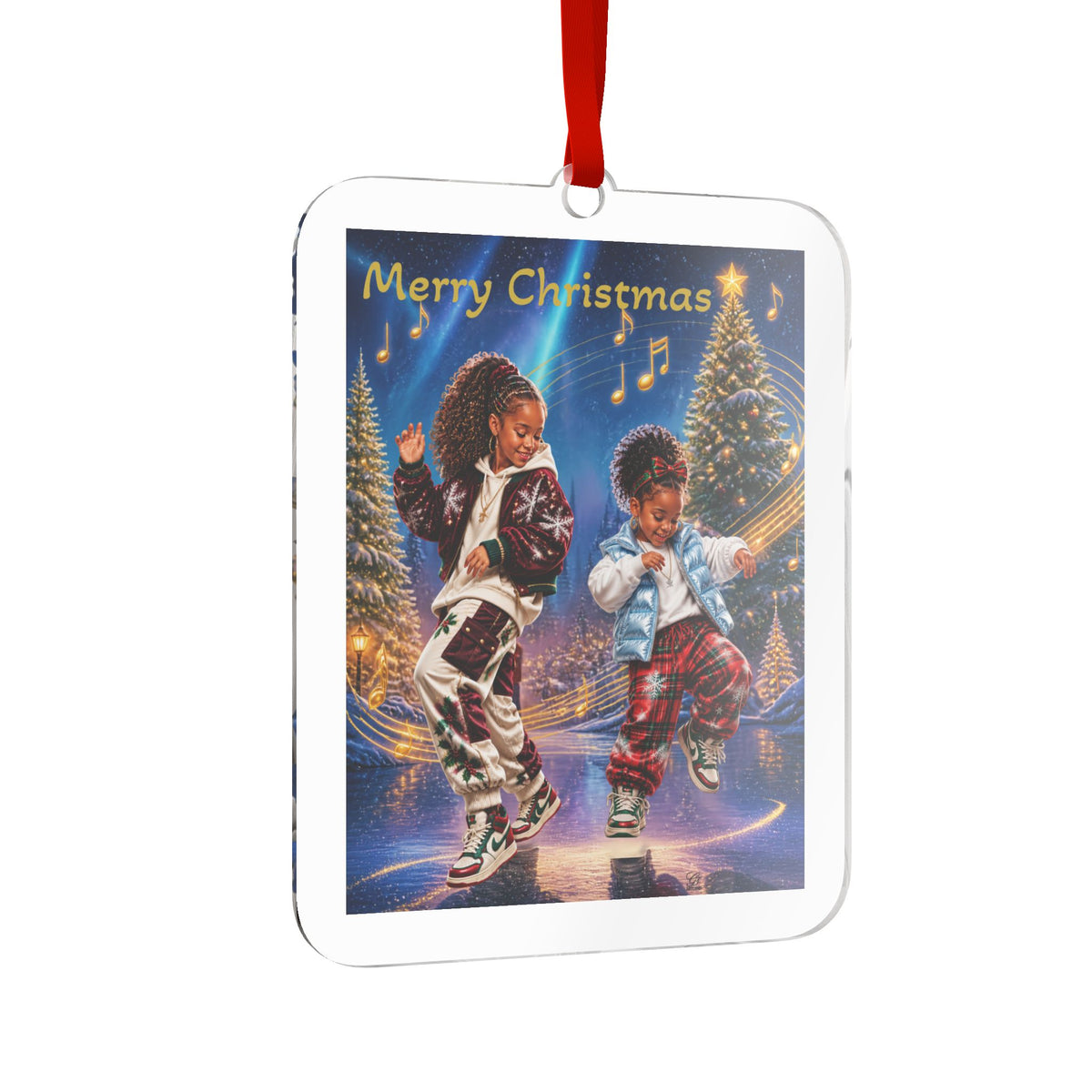 Merry Christmas Dancing Kids Custom Cut Acrylic Ornament