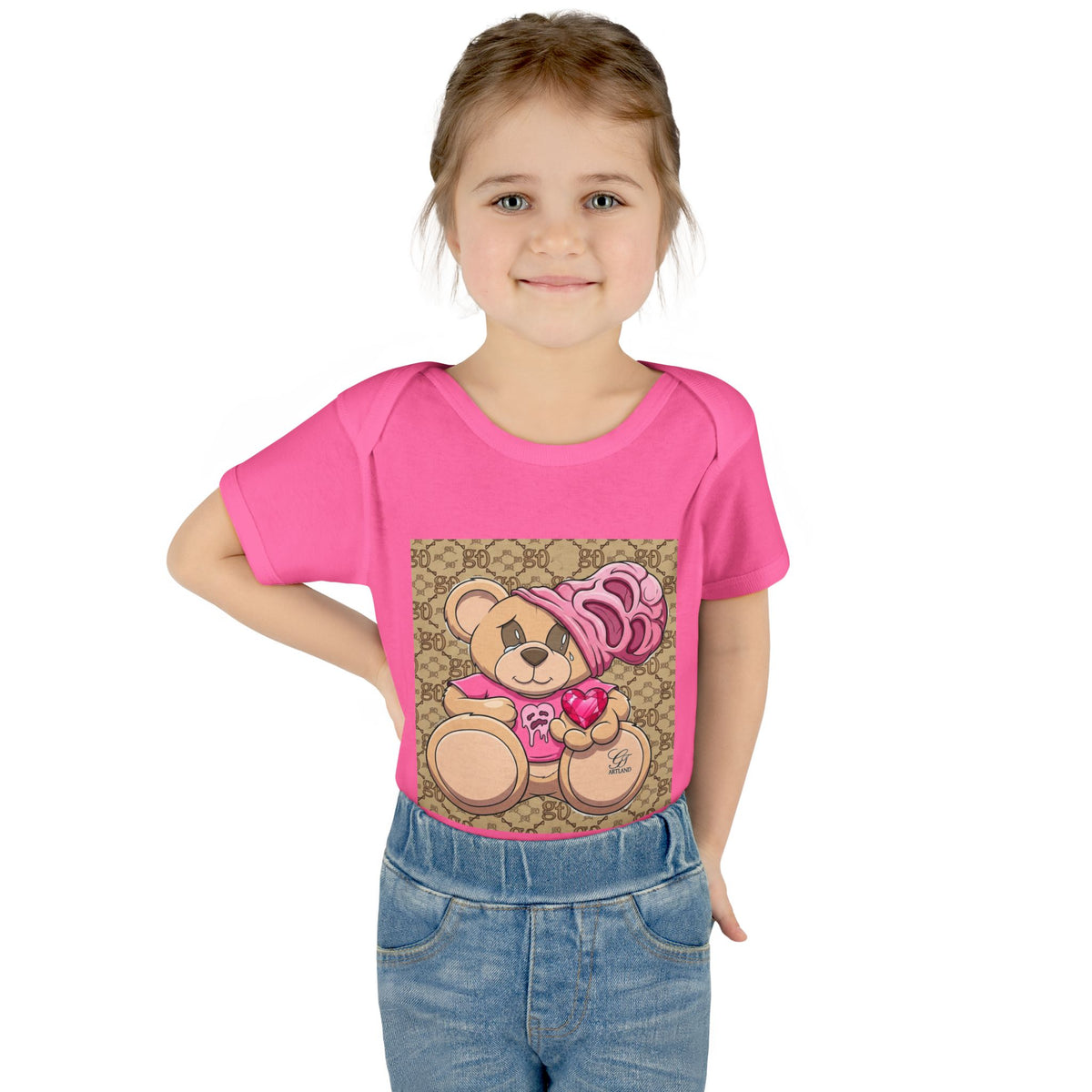 Pink Heart Teddy Bear Infant Bodysuit by GT Artland