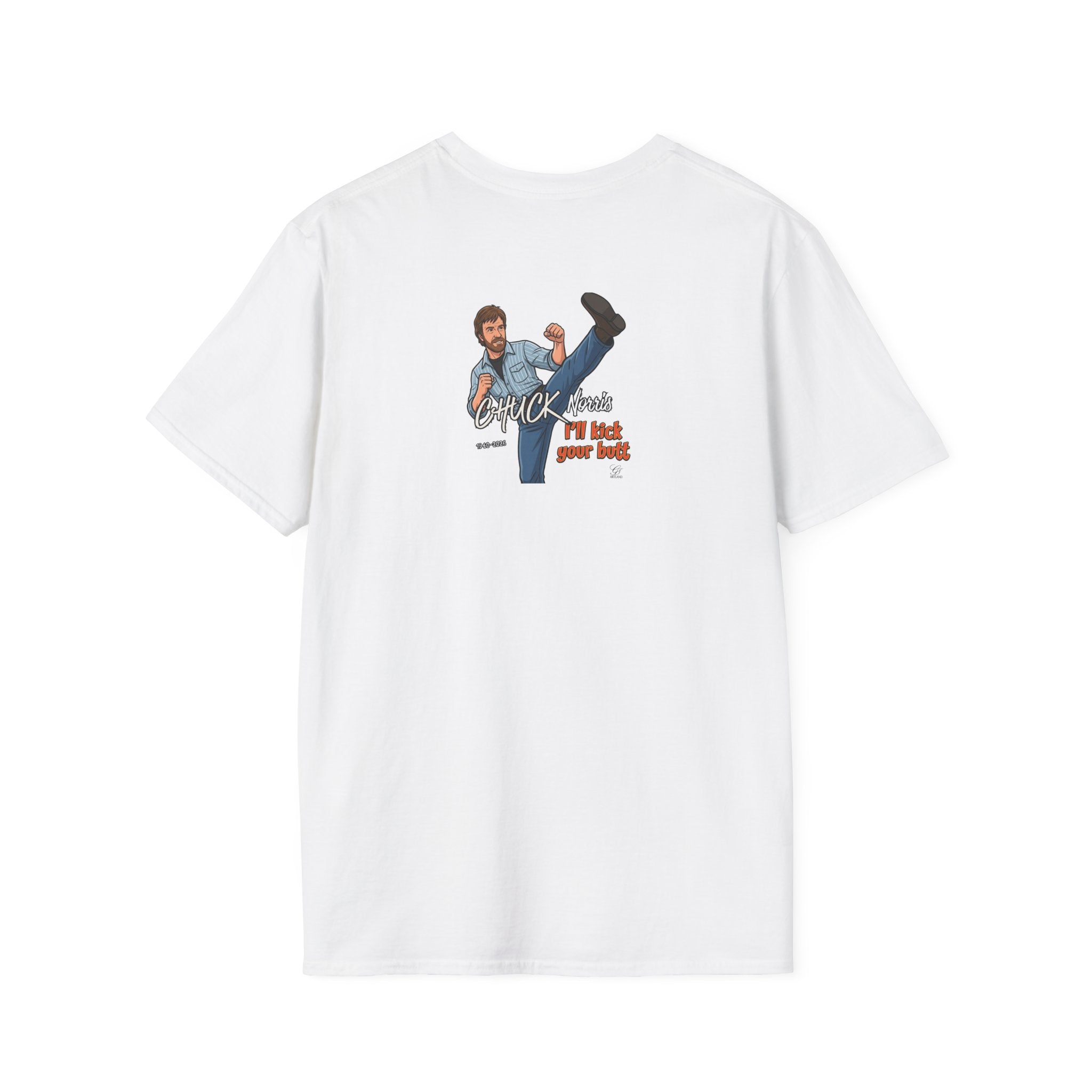 Chuck Norris Kick Illustration T-Shirt | I'll Kick Your Butt text by GT Artland