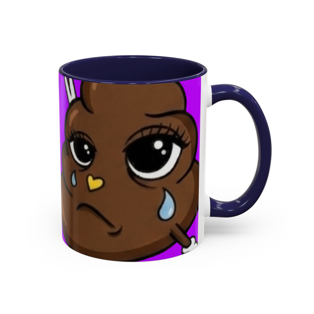 Sad Poop Emoji Accent Coffee Mug (11/15oz) — Funny Cute Kawaii Tearful Poop Design by GT Artland