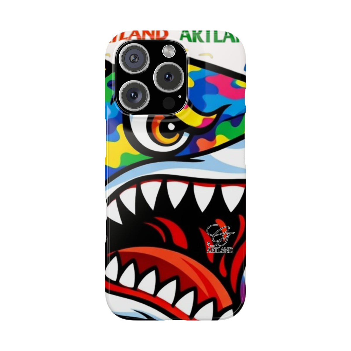 Colorful Designer Shark Face Slim Phone Case | Bold Shark Bite Graphic by GT Artland